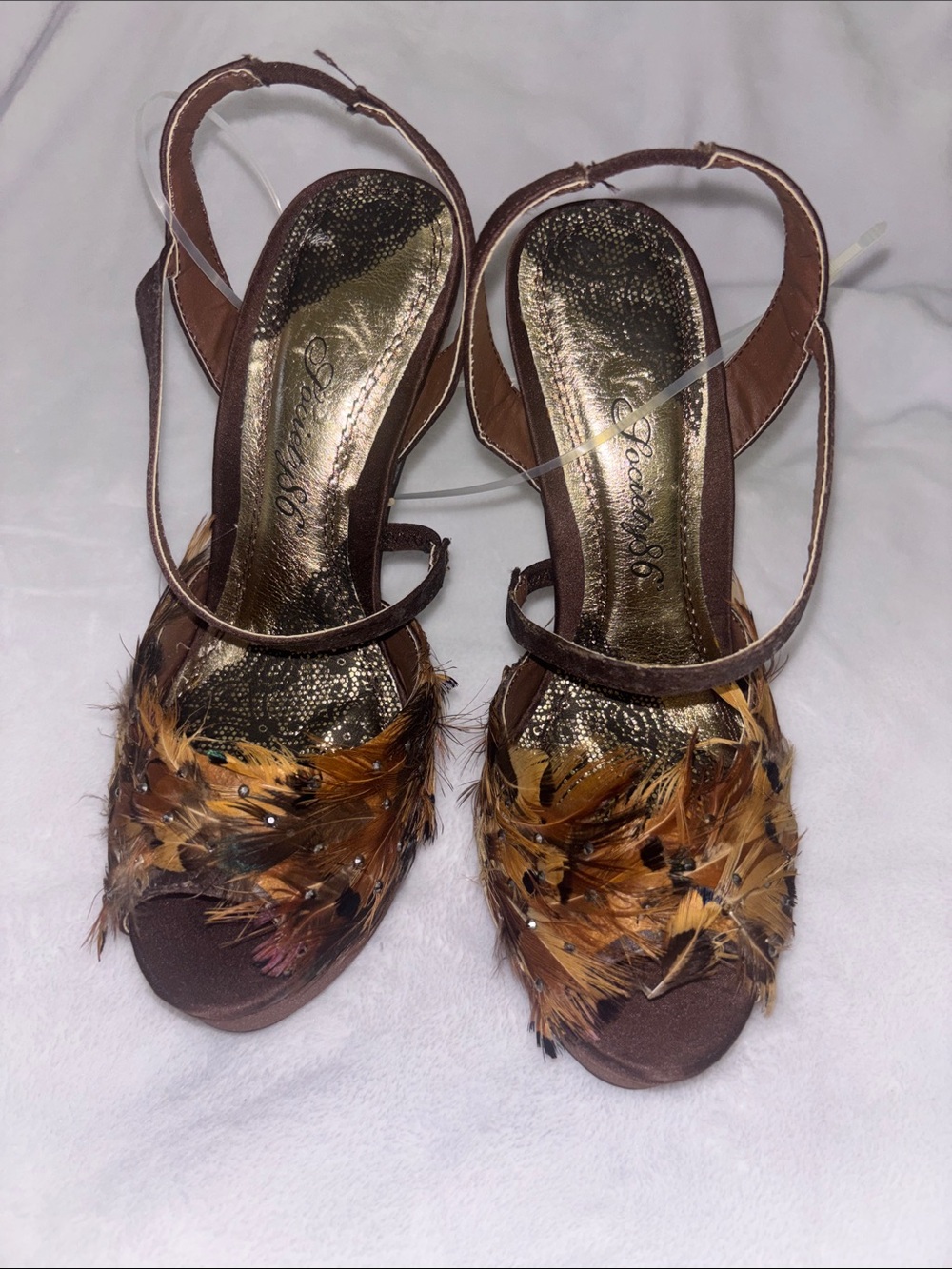 Jessica Simpson Brown Feather Accent Slingback Heels